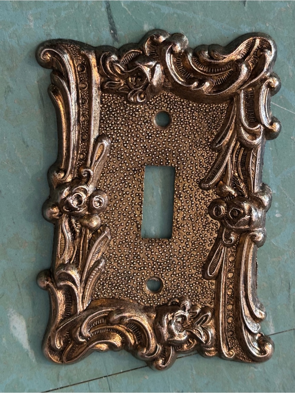 Vintage light switch cover ornate goldtone roses mcm